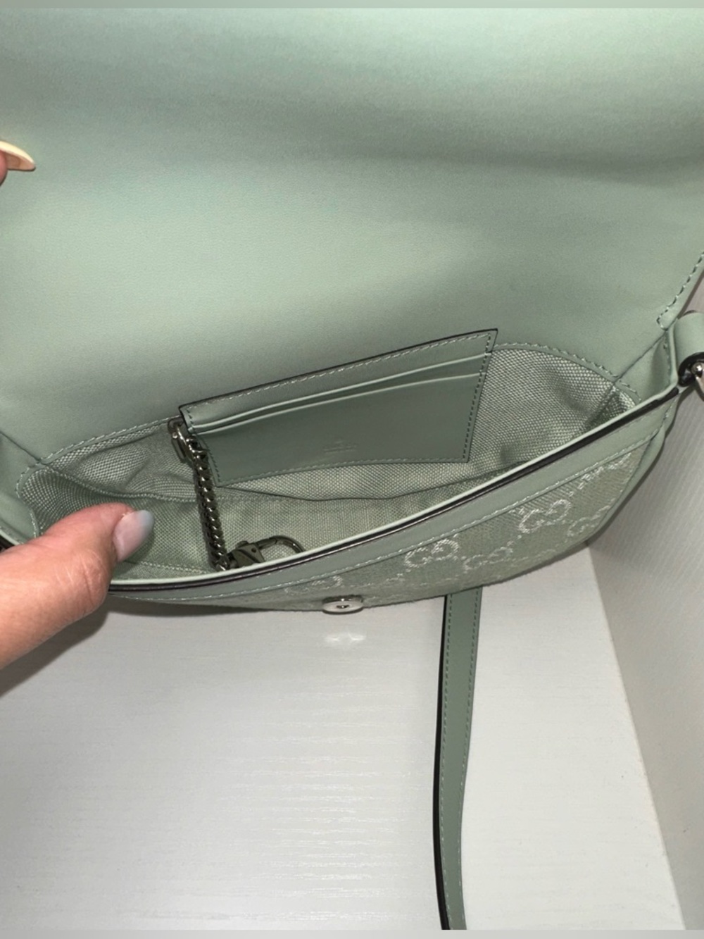 Gucci Mint Green GG Canvas Saddle Crossbody - Picture 5 of 9